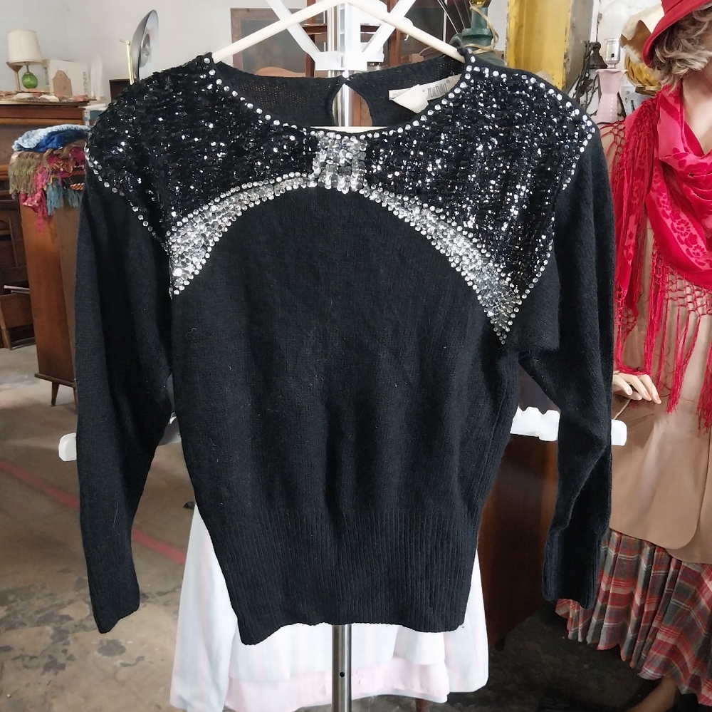 90s De Rotchild Black Sequin Women's Top